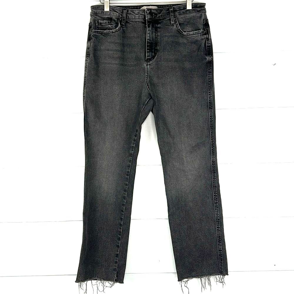Free People High Rise Straight Leg Jeans Gray Raw Hem Size 31